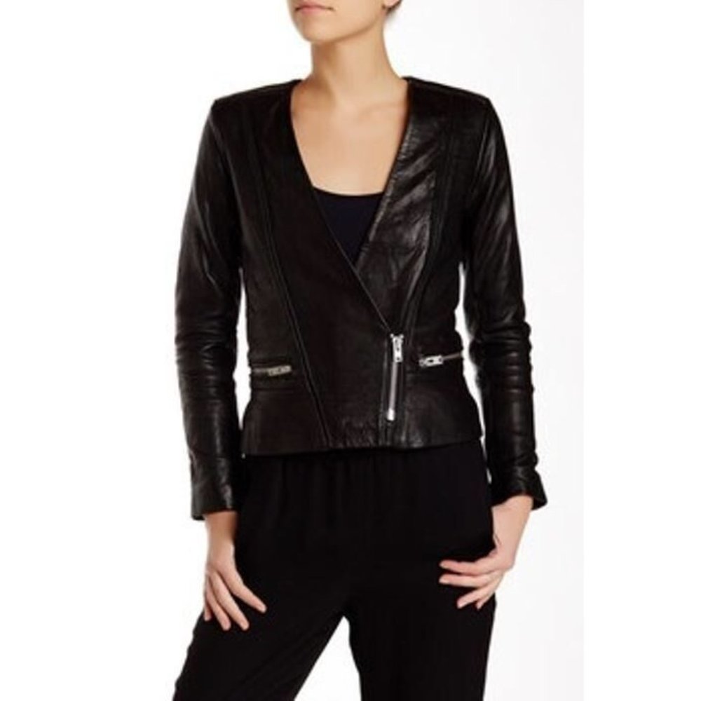 IRO Leather Jacket Black Imael Asymmetric
